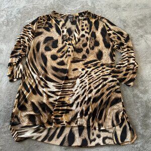 Chico's Travelers Animal Print Sheer Popover Blouse 2 LARGE 12/14 Travel